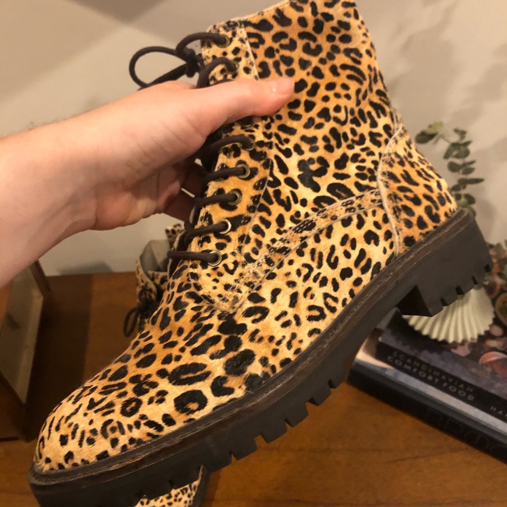 Lucky Brand Leopard lace up boots
